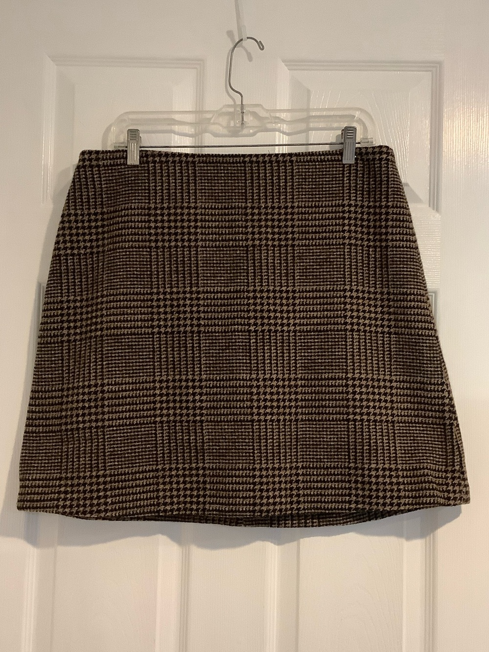 NWT BANANA REPUBLIC Black/Tan Wool Blend Plaid Houndstooth Fall Winter Skirt 14
